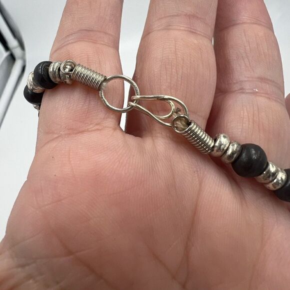 Vintage Bone Bead Necklace Large Statement Necklace Oval Flat Beads Tribal Boho - Picture 4 of 7